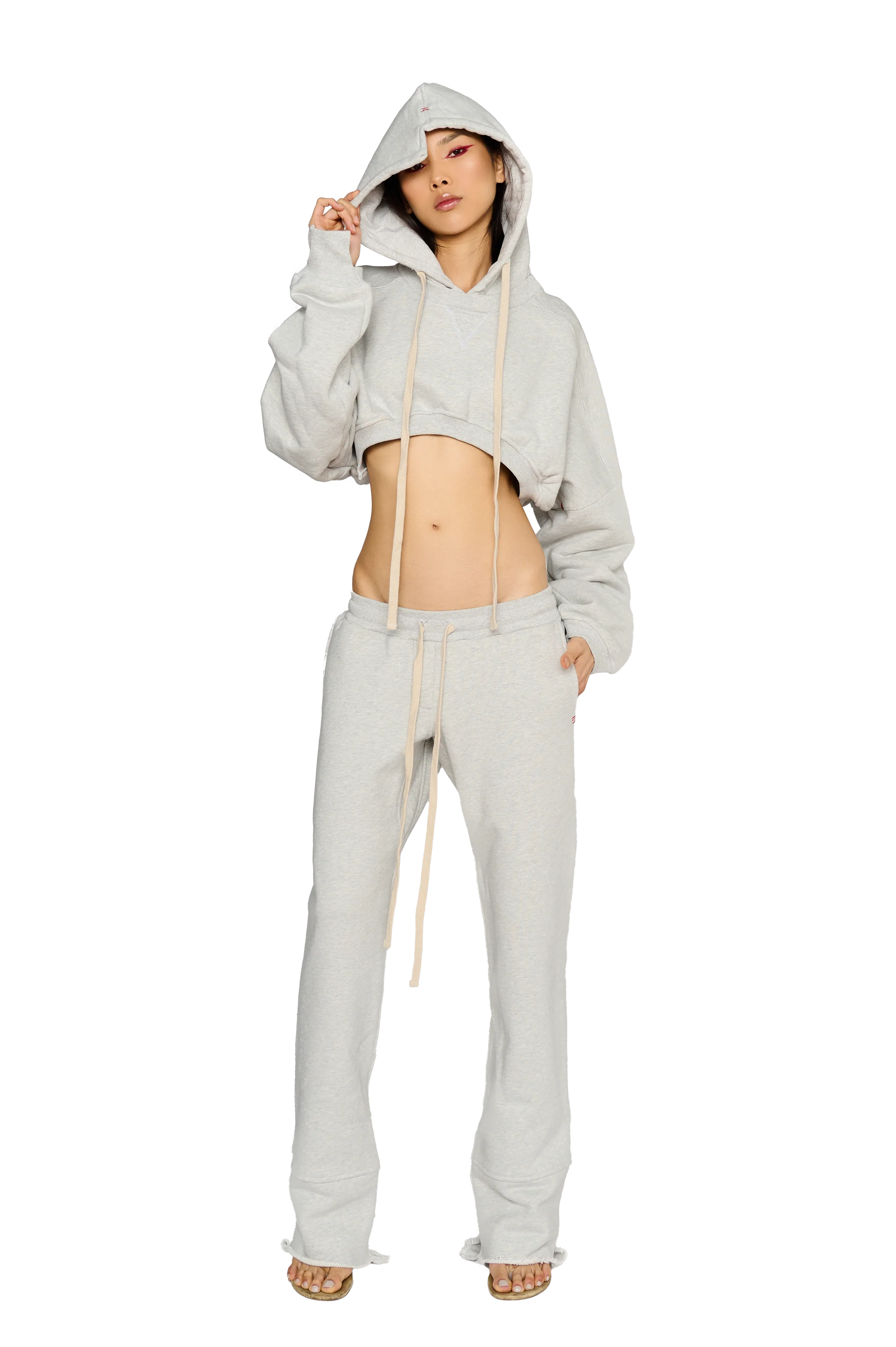 Cropped, Asymmetric Hoodie - Cloud - Image 4